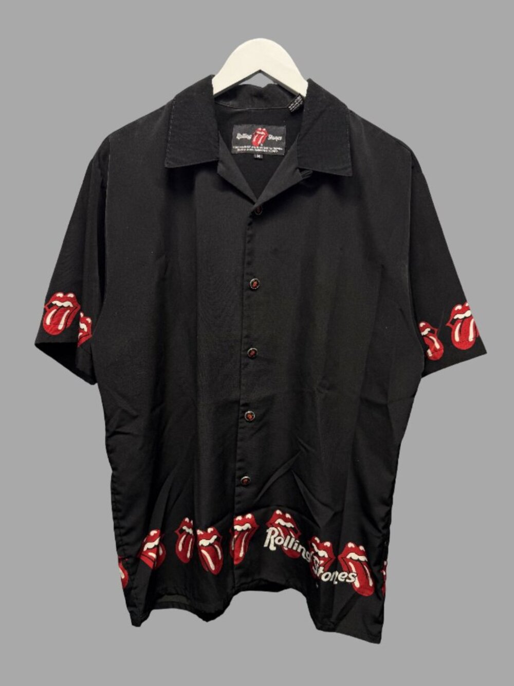 The Rolling Stones Tongue Logo Print Bowling Shirt Sz M Vintage 2002 Dragonfly
